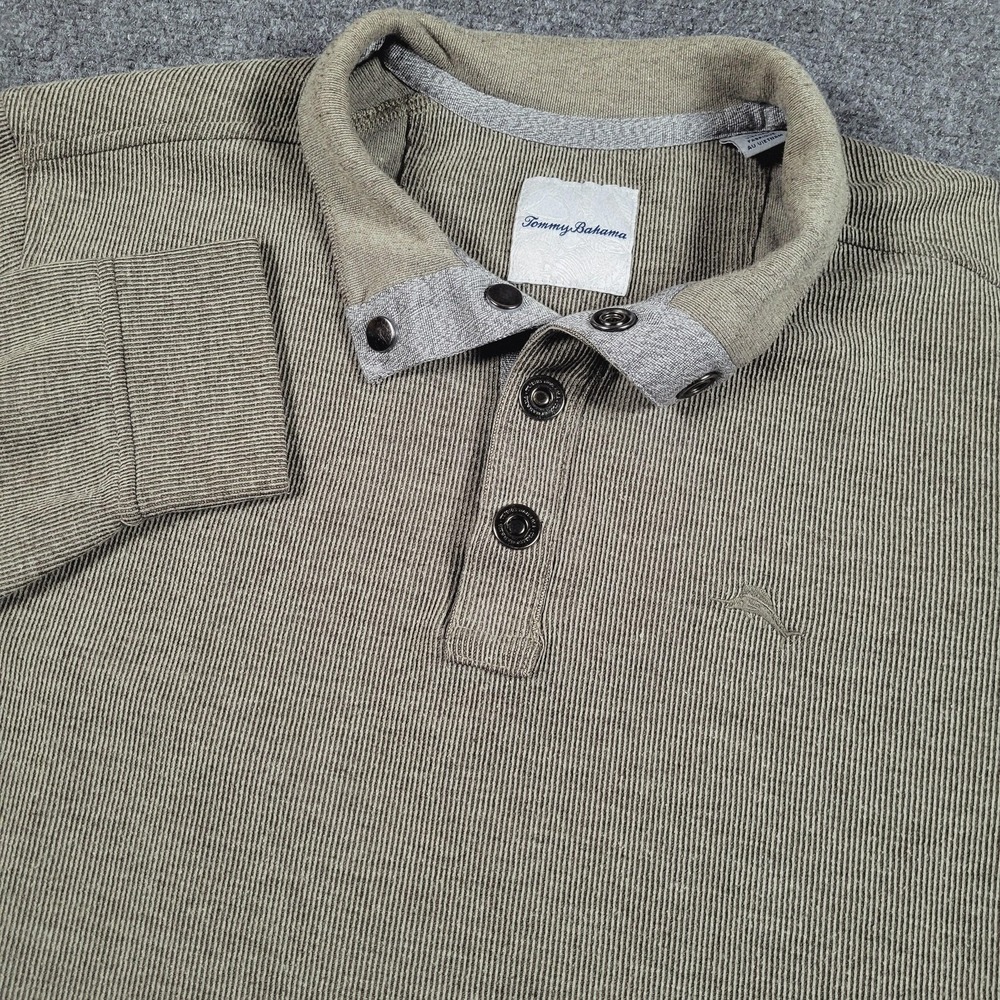 Tommy Bahama Knit Shirt Mens Large‎ Green Ribbed Long Sleeve Marlin Logo